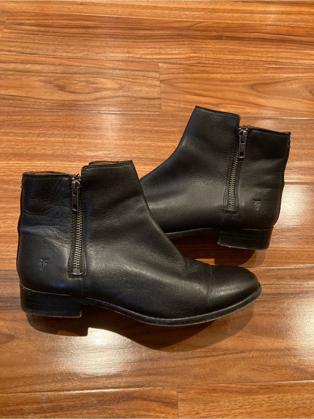 Frye Black Leather Side-Zip Ankle Booties